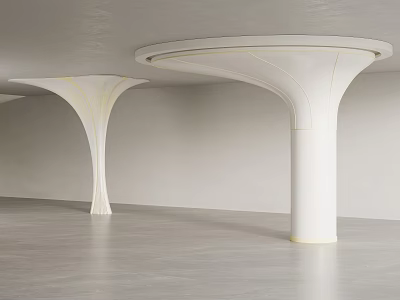 Modern White Curved Columns With Circular Tops In Indoor Gray Floor Space 3d model