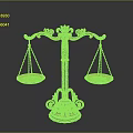 Ornate Brass Balance Scale Sculpture With Intricate Carved Design And Golden Plates