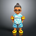 Cute Cartoon Boy Character Wearing Panda Print Shirt And Yellow Duck Shoes