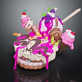 Decorated Dessert Assortment with Ice Cream Cones Cake Purple Drizzle Fresh Cherries and Chocolate Toppings