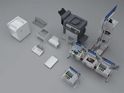 Modern Office Appliances For Efficient Workplace With Printers Scanners And Shredders 3d model