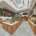 Modern Dessert Shop Interior With Wooden Display Counters And Glass Cases For Fresh Pastries