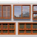 Multiple Wooden Casement Windows With Various Designs On White Wall 3d model