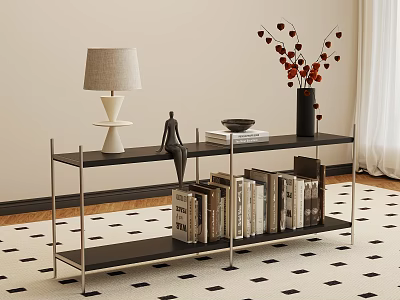 Modern Bookshelf With Metal Frame Black Shelving Books And Decorative Items 3d model