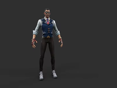 Game Movie Character Male 3D Model With Blue Vest White Shirt Black Pants And Glasses 3d model
