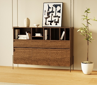 Ash Wood Vintage Side Cabinet 3d model