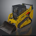 Yellow Tracked Skid Steer Loader With Enclosed Cab And Front Bucket