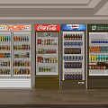Beverage Display Refrigerators Filled With Various Drinks And Branded Products In Store