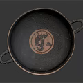Ancient Greek Ceramic Bowl With Two Handles Orange Base Black Decorative Patterns Pedestal Stand