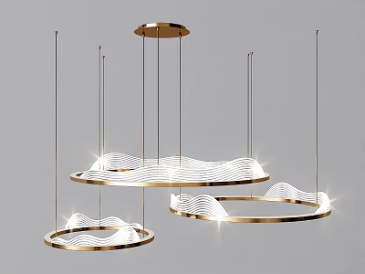 Modern Hanging Chandeliers With Golden Frame And Wave Shaped Illuminated Design 3d model