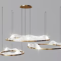 Modern Hanging Chandeliers With Golden Frame And Wave Shaped Illuminated Design