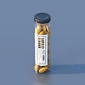 Transparent Glass Food Storage Bottle with Black Lid Filled with Almonds and Label