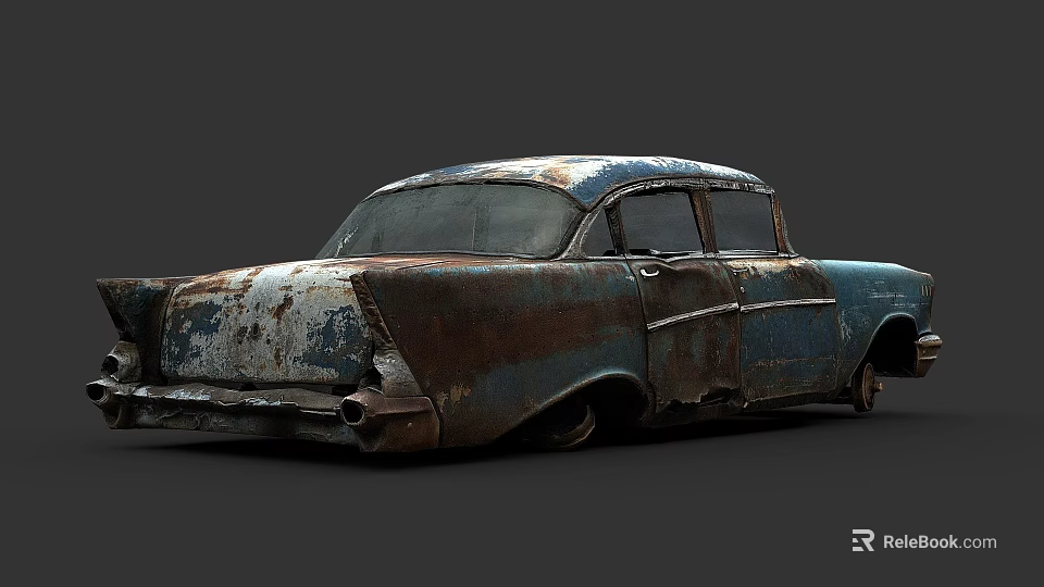 Rusted Vintage Classic Car With Blue Weathered Body And Old Style 3d model 