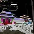 Ancient Chinese Architecture Featuring Curved Eaves Golden Roofs Wooden Structures And Trees