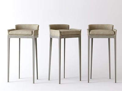 Three Modern Bar Stools Featuring Backrest Metal Legs And Upholstered Seats Design 3d model