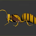 Detailed Yellow and Black Striped Wasp with Brown Wings 3D Rendering Model