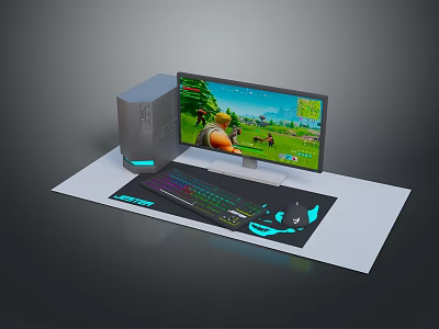 Gaming Desktop PC Setup With LED Monitor RGB Keyboard And Large Mouse Pad 3d model