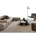 Modern Living Room Beige L shaped Sofa and Glass Top Coffee Table Set with Accent Pillows