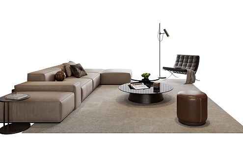 Italian Sofa Coffee Table Combination Leather Leisure Chair Combination Coffee Table Stool Floor Lamp Fruit Side Table 3d model