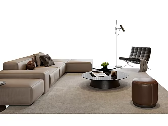 Italian Sofa Coffee Table Combination Leather Leisure Chair Combination Coffee Table Stool Floor Lamp Fruit Side Table 3d model