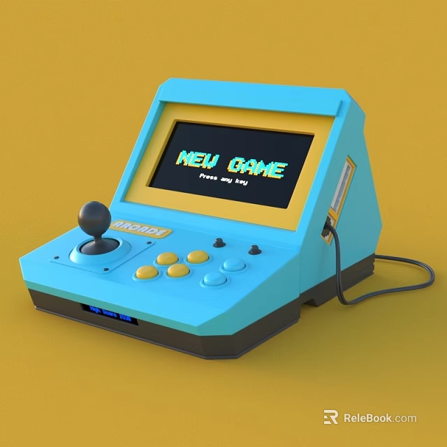 Vintage Blue Retro Game Console with Joystick Buttons NEW GAME Screen as Entertainment Device 3d model 