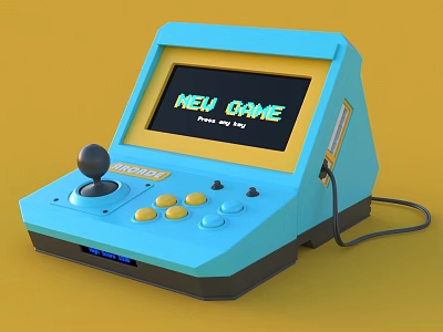 Vintage Blue Retro Game Console with Joystick Buttons NEW GAME Screen as Entertainment Device 3d model