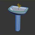 White Pedestal Sink With Gold Trim And Elegant Gold Faucet Design