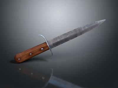 Worn Metal Blade Knife With Wooden Handle And Rivets On Dark Background 3d model