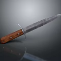 Worn Metal Blade Knife With Wooden Handle And Rivets On Dark Background