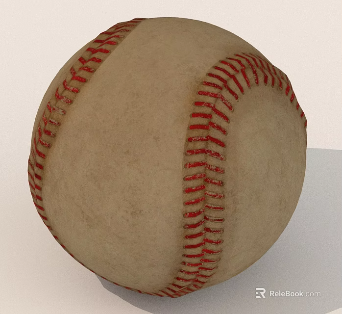 Detailed Classic Baseball Design With Beige Surface And Red Stitches 3d model