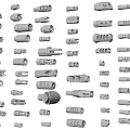 Different Types Of White Weapon Parts And Components On Black Background