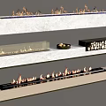 Modern Fireplace Designs With Marble Surround Burning Flames Firewood Storage And Decorative Tray