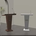 Brown Wooden And White Minimalist Podiums In Modern Interior With Plant