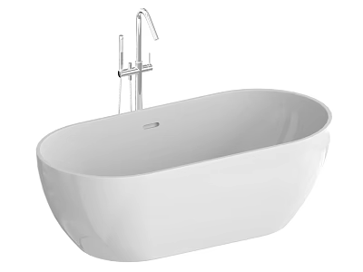 Modern White Oval Freestanding Bathtub With Sleek Chrome Faucet Design 3d model