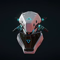 Futuristic White Robot Head With Blue Glowing Accents And Geometric Design