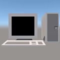 Simple Vintage Desktop Computer Setup With Monitor Tower And Keyboard