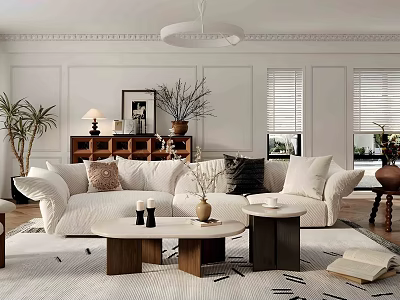 Modern Living Room Interior Design With White Sofa Coffee Table And Plants 3d model