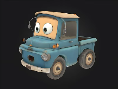 Electric Toy Blue Cartoon Pickup Truck With Big Eyes And Cute Design 3d model