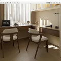 Modern Wooden Desk With Two White Chairs Sunlight Curtains Laptop Decor Items And Desk Lamp