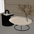 Beige Round Coffee Table With Clear Vase Dried Branches And Black Side Table 3d model