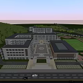 Modern Multi Story School Building With Central Courtyard Sports Field And Greenery