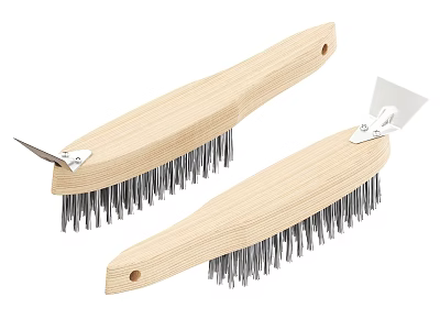 Wooden Handle Cleaning Brushes With Metal Bristles For Home Use 3d model