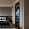 Modern Bedroom Interior Featuring Large Bed Nightstand Wardrobe And Area Rug 3d model