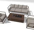 Modern Upholstered Sofa Coffee Table Set With Two Accent Chairs And Decorative Items 3d model