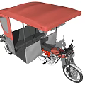 Red Canopy Motor Tricycle With Gray Seats And Motorcycle Front Design