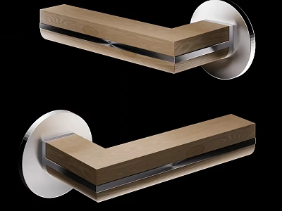 Sleek Modern Wooden Pull Handle With Metal Accents And Circular Mounting Base 3d model