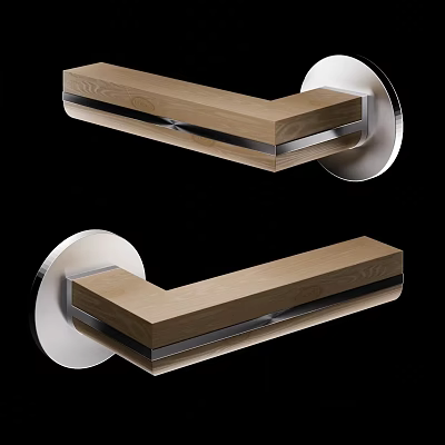 Sleek Modern Wooden Pull Handle With Metal Accents And Circular Mounting Base 3d model