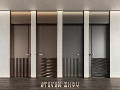 Modern Flush Doors in Multiple Colors with Vertical Slats and Grid Patterns for Minimalist Interior 3d model