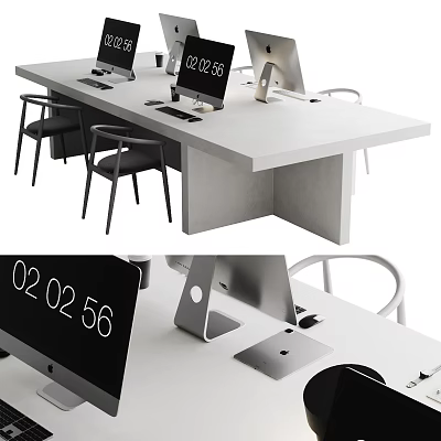 Modern Office Desk With Multiple Computer Monitors Ergonomic Chairs And Digital Time 3d model