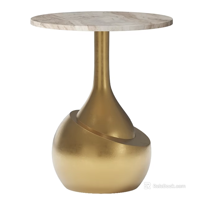 Elegant Modern Dining Table With Unique Brass Base And Smooth Polished Natural Marble Tabletop 3d model 